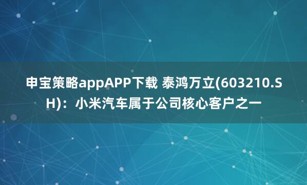 申宝策略appAPP下载 泰鸿万立(603210.SH)：小米汽车属于公司核心客户之一